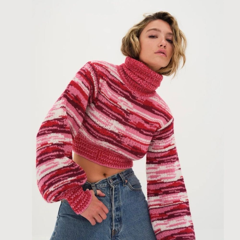 For Love and Lemons Striped Pink Turtleneck Sweater